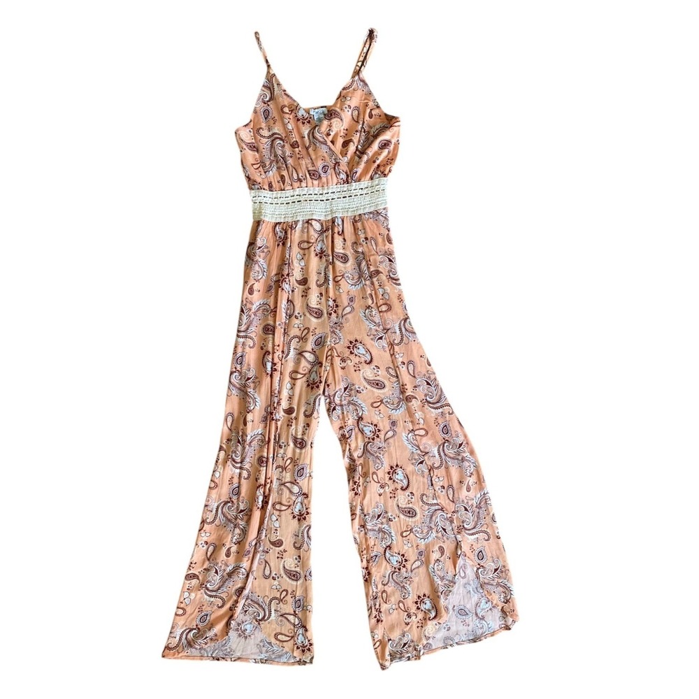 Rue 21 Jumpsuit Size M Paisley Print Draped Design Rayon Wide Leg open